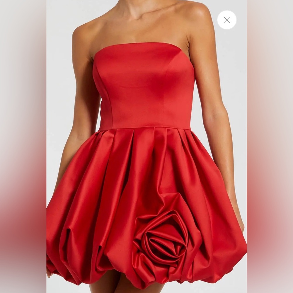 Mac Duggal Red Strapless Mini Dress With Rose Ruffle Detail NWT 20705 - Picture 5 of 16